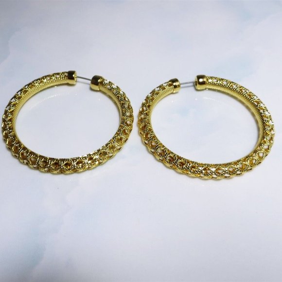 Startlingly Impressive Gold Plated Ornate Large Filigree Hoops by "Gem-Craft" - Picture 1 of 5
